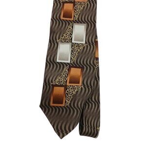 Giorgio Brutini Silk Tie Brown Abstract Geometric Wave Pattern Mens Neckwear